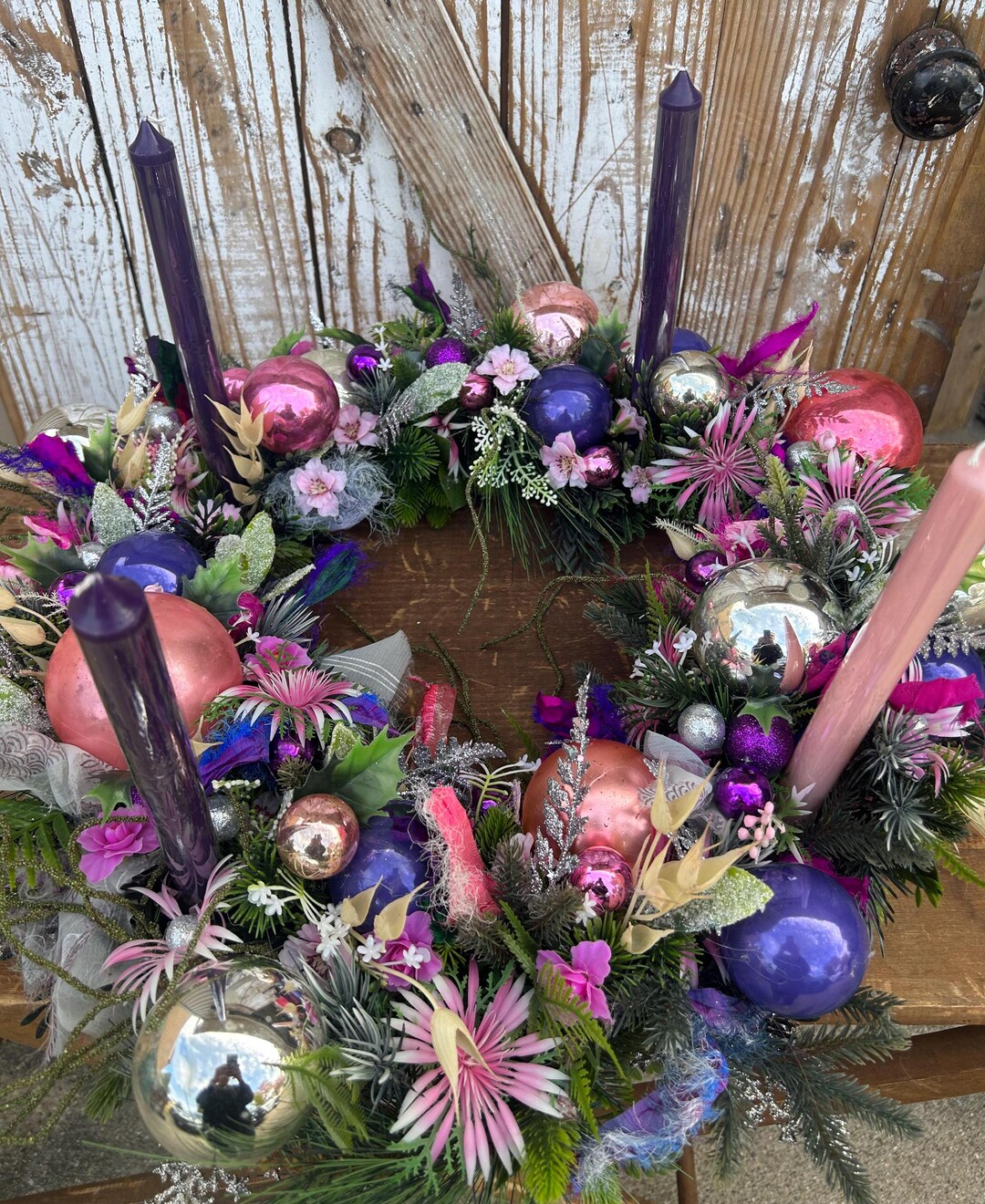 Advent Wreath With Rare and Beautiful Vintage Florals, Ornaments and