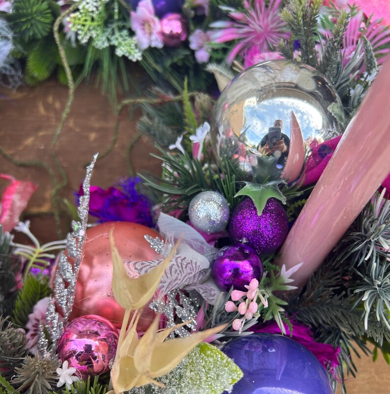 Advent Wreath With Rare and Beautiful Vintage Florals, Ornaments and