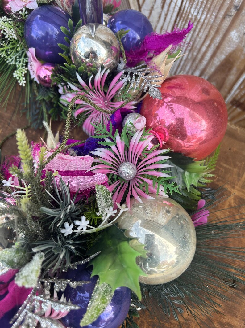 Advent Wreath With Rare and Beautiful Vintage Florals, Ornaments and