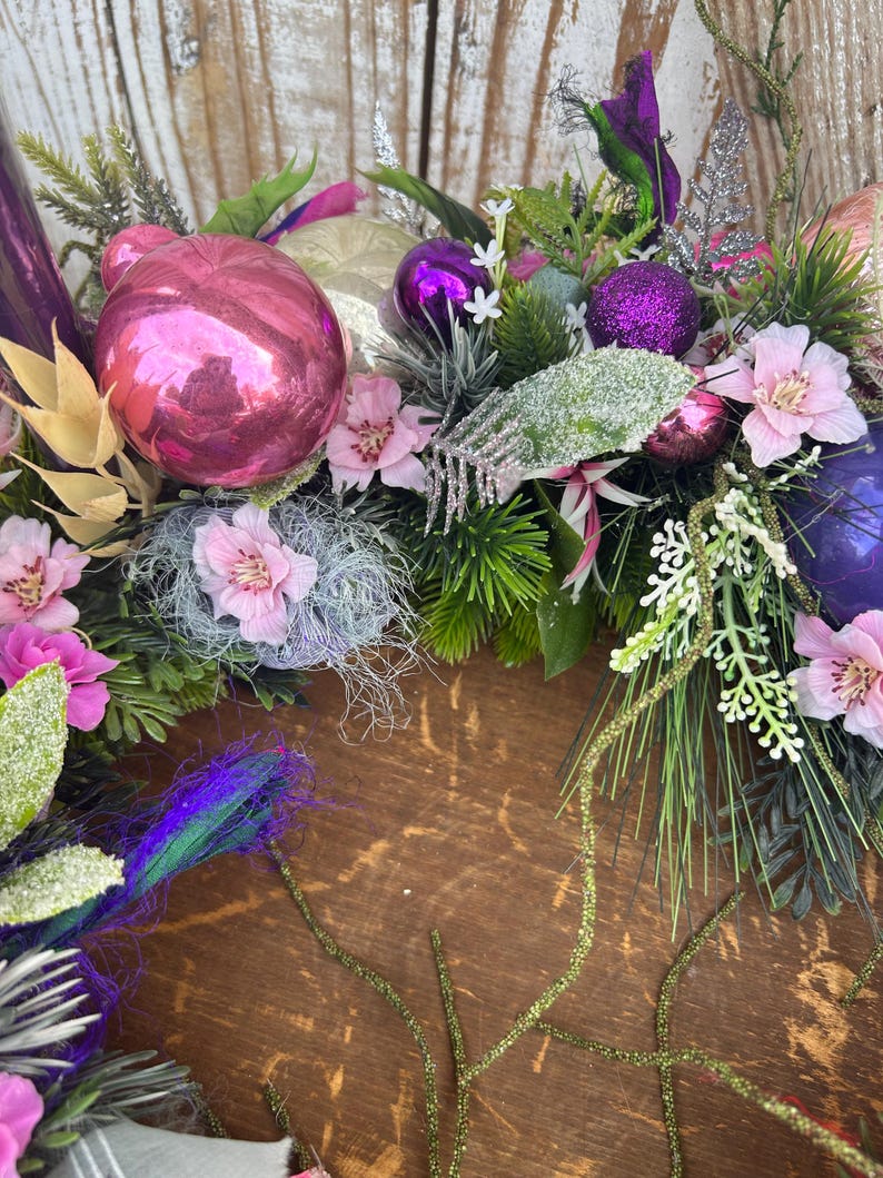 Advent Wreath With Rare and Beautiful Vintage Florals, Ornaments and