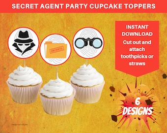 Spy Cupcake Toppers Secret Agent Cupcake Toppers DIY Cupcake Topper Stick Spy Party Cupcake Toppers Spy Birthday Party Decorations Download