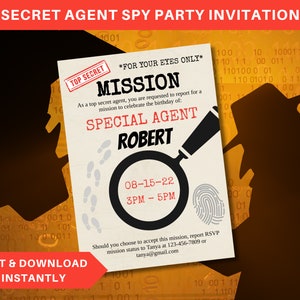 Secret Agent Invitation Spy Party Invitation Detective Party Birthday Invitation Printable Invitation Editable Invitation Spy Theme