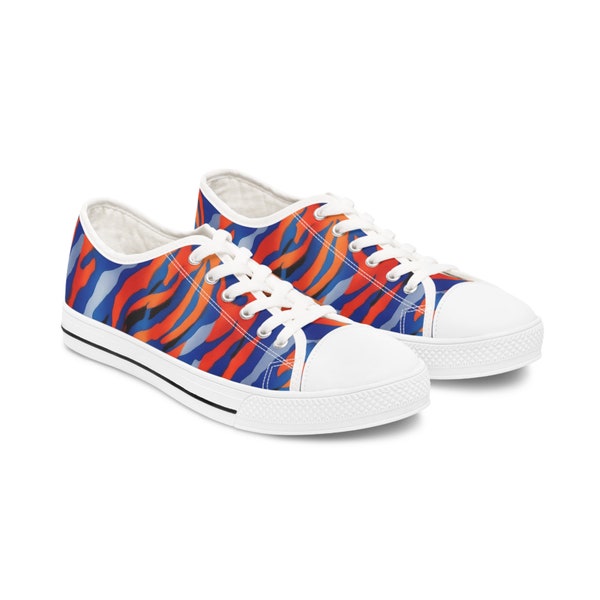 Women's Low Top Sneakers - Blue & Orange Tiger Stripes