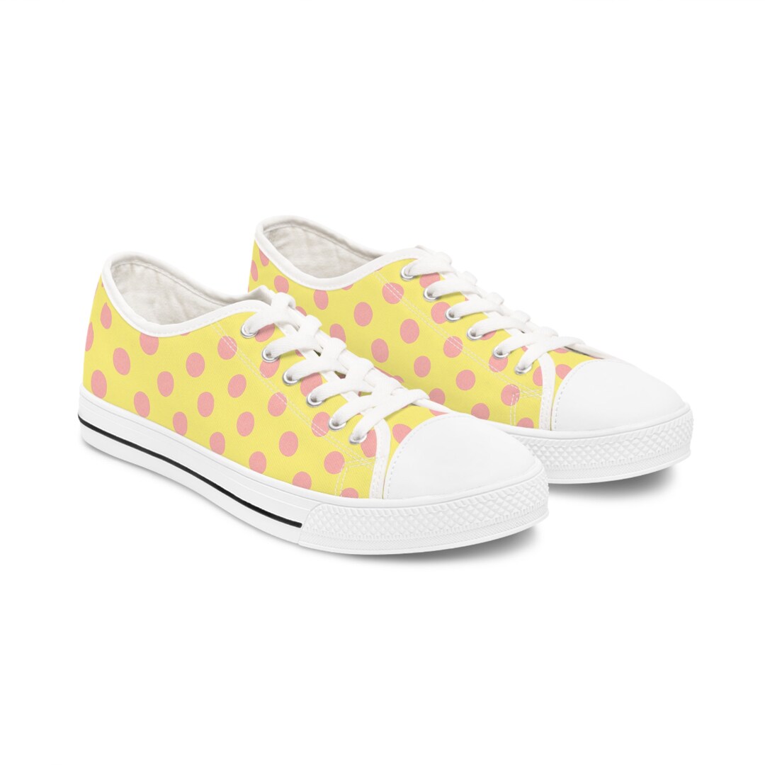 Women's Low Top Sneakers Yellow With Pink Polka Dots UK - Main Image