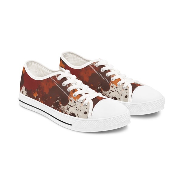 Women's Low Top Sneakers - Maroon and Orange Splatter