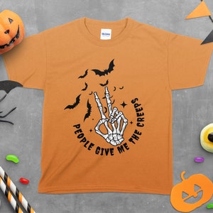 Kids Retro Halloween Shirt, Kids Creeps Skeleton,Funny Halloween Tee,Halloween Shirt,Spooky Season tee,Kids Shirt,Ghost Halloween Tee