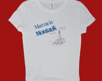 meet me Montauk- white baby tee