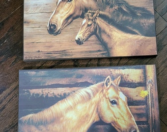 Set of 2 Horse-Mare & Foal Wooden Wall Plaques 8x12"