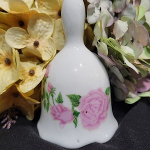 Vintage White Ceramic with Pink Roses Dinner Bell