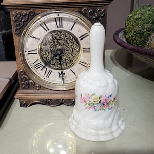 5.75 in. Vintage Home Decor Bell-Pink Roses with Gold Trim Bone