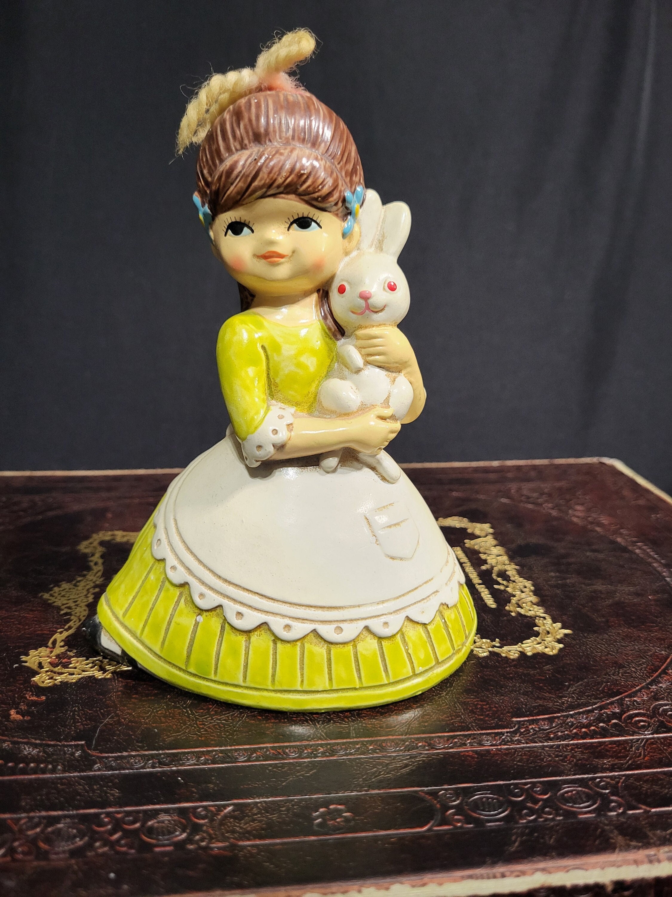 Rare find-Vintage 5x4in. Japanese Easter Girl Holding White Bunny Figurine