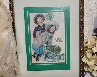 Antique 1874-1895 Sunshine Christmas Card Professionally Framed and Matted