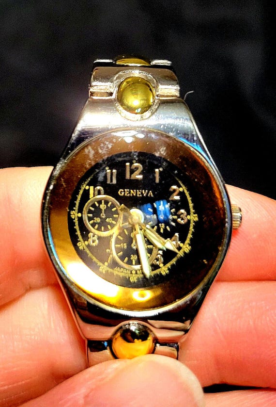 Vintage Silver and Gold Toned Geneva Wristwatch W/stainless  display picture 2
