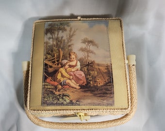 Vintage Tapestry Sewing Box Basket With Handle Plastic