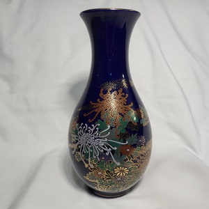 10.5" Cobalt Blue Porcelain Vase, w/22 K Gold Trim-Crafted in Japan