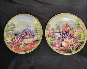 Pair of Vtg. 2004 Designsperations 8" Fruit Design Plates