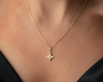 Collar minimalista con estrella, solitario, joyería delicada, regalo celestial, oro, plata, elegante colgante para mujer