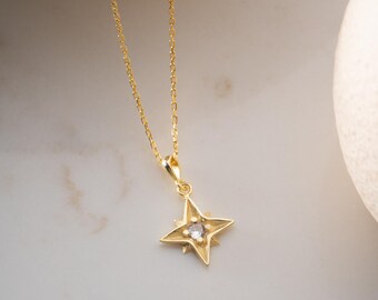 Collar minimalista con estrella, solitario, joyería delicada, regalo celestial, oro, plata, elegante colgante para mujer