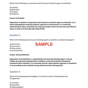 Op de afbeelding: Een multiple-choice quiz over anesthesie en neuromusculaire blokkers. De vragen gaan over veelgebruikte intraveneuze inductiemiddelen, depolariserende middelen en opioïde pijnstillers voor intraoperatieve pijnbehandeling.