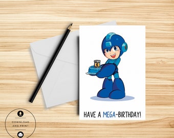 Megaman Birthday Card - Video Game Birthday Card - Funny - Cute - Printable - Digital - Gamer Birthday Card - Punny