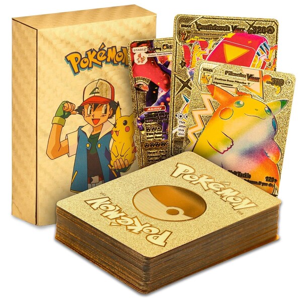 110 pieces Pokemon Gold Foil Cards, Vmax GX Energy Golden Card Pokemon, Collectibles Cards, Trading Card