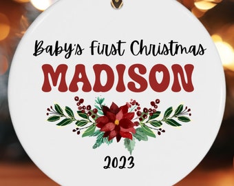 Personalized Baby's First Christmas Ornament Gift for New Mom Gift for New Dad Gift for Christmas Babys First Christmas Personalized Flowers