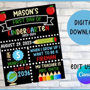 First Day of School Sign Editable Reusable Last Day of School Picture Prop Back to School Photo Prop DIY Custom Printable Pastel Kids Photo