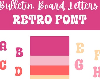 Bulletin Board Letters Super Retro Font Pastel Color Pallet Print Pink Pallet Groovy Decor Classroom Decor Bulletin Board Printable Letters