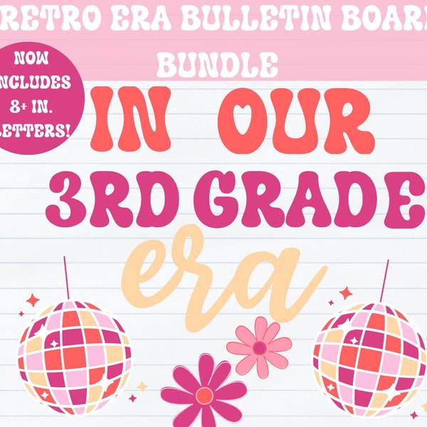 Retro Bulletin Board Kit Pastel Colors In Our Learning Era Grade PNG Era Bulletin Board Set Retro Era Bulletin Board Letters Disco Ball