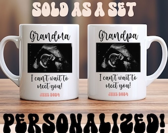 Personalized Pregnancy Announcement, Gift for New Grandparents, Mug Set Gift, Pregnancy Announcement Grandparents, New Grandparent Mug Set