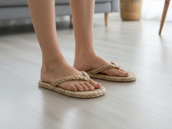 Natural Handmade Braided Jute Boho Summer slippers Eco Friendly beach slides women spa gift for her organic birthday gifts for her