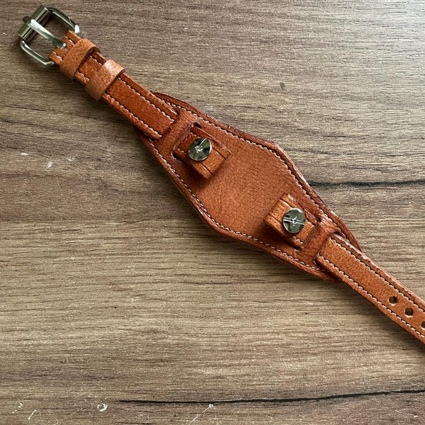 Handmade brown / black leather WW1 WW2 style military army aviator pilot trench tactical watch bund strap cuff band 10 12 14 16 18 20mm