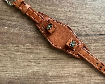 Handmade brown / black leather WW1 WW2 style military army aviator pilot trench tactical watch bund strap cuff band 10 12 14 16 18 20mm