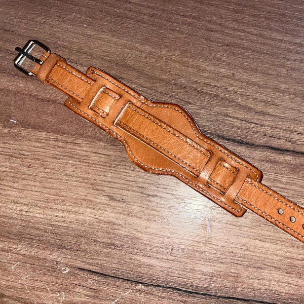 Handmade 10 12 14 16 18 20 mm real veg tanned brown leather WW1 WW2 military army officer pilot aviator soldier trench watch bund strap band