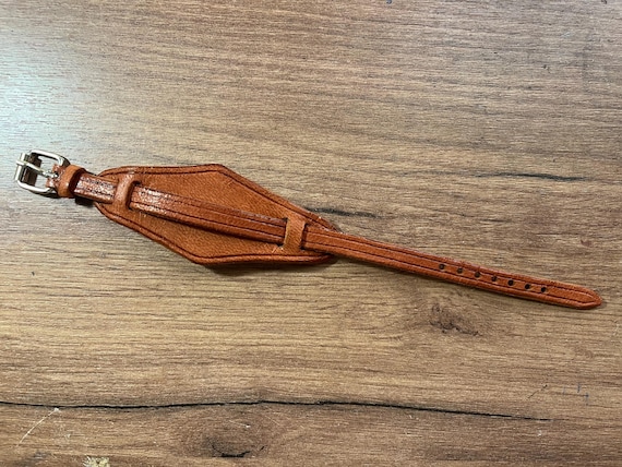 8 10 12 14 16 18mm handmade real brown oil veg tan leather antique timepiece military army WW1 WW2 war officer trench watch bund strap band