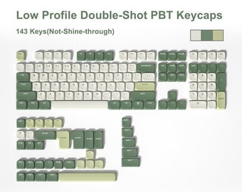 Low profile Double Shot PBT keycaps | Cute keycaps | Green keycaps | Artisan keycaps | Cherry MX Keycaps