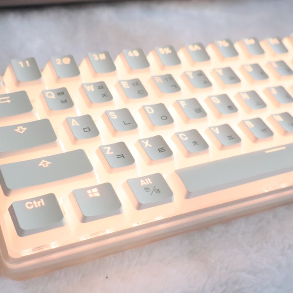 Shine through Korean Hangul Pudding Keycaps Set | PBT OEM keyboard | Cherry MX switch keycaps | Cute pink blue white keycaps