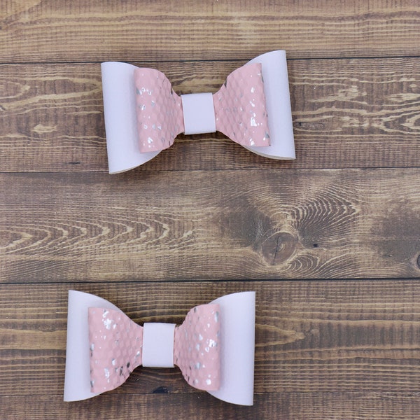 Whimsical Pink with Silver Specks Double Layered Faux Leather Hair Bow