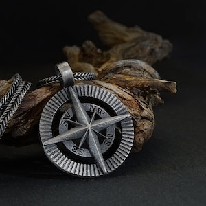 SILVER Custom Compass Necklace - Engraved Custom Necklace for Men - Personalized Engraved Necklace - Gift For Him - 925 Silver - Hallmarked
