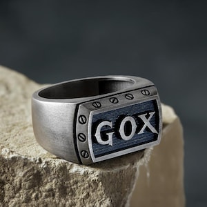 Anillo de sello pesado con iniciales personalizadas para hombre, plata de ley 925 maciza, anillo de declaración personalizado, tallas 9-16, regalo para él