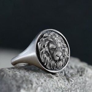 Handmade Lion Face Signet Ring: 925 Sterling Silver Animal Jewelry