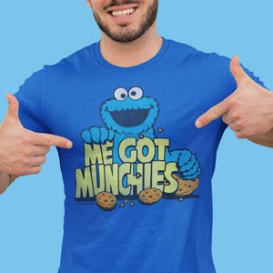 Retro Tees Official Sesame Street Cookie Monster Me Got Munchies Short Sleeve T-shirt - Unisex Men's Women's Cartoon Gift or Party Top