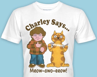 Charley Says "Meow" Retro TV T-shirt - Retro Tees Adult Unisex Women's Men's Top - 80s Iconic Retro Safety Advert