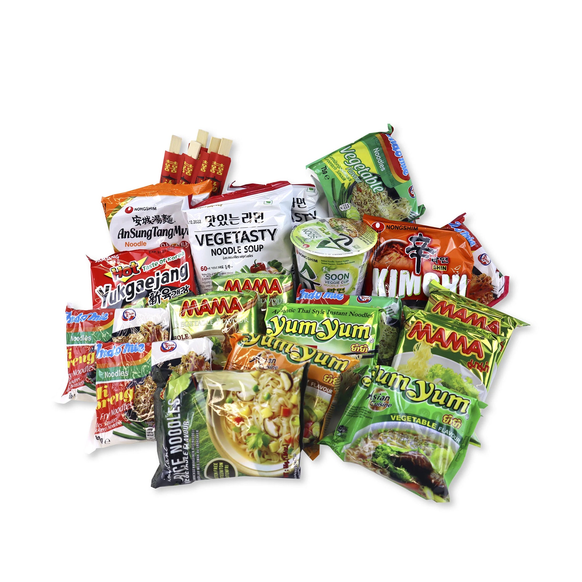 Mama Top Ramen Instant Noodles Variety 15 Pack Free Snacks Included (Mama Party Time 15 Packs Mix) Student Care Package Birthday Treat for Adults