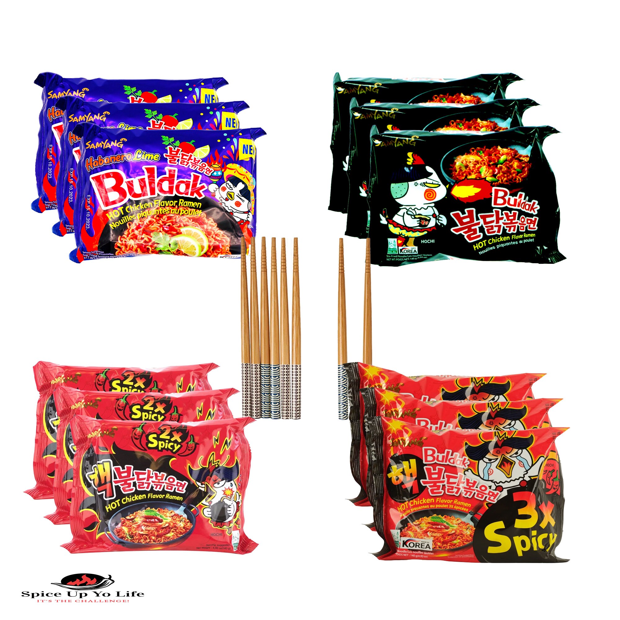 Spicy Buldak Ramen Noodles Challenge Pack Rare Spicy Hot Samyang Set of 12 With 4 Extremely