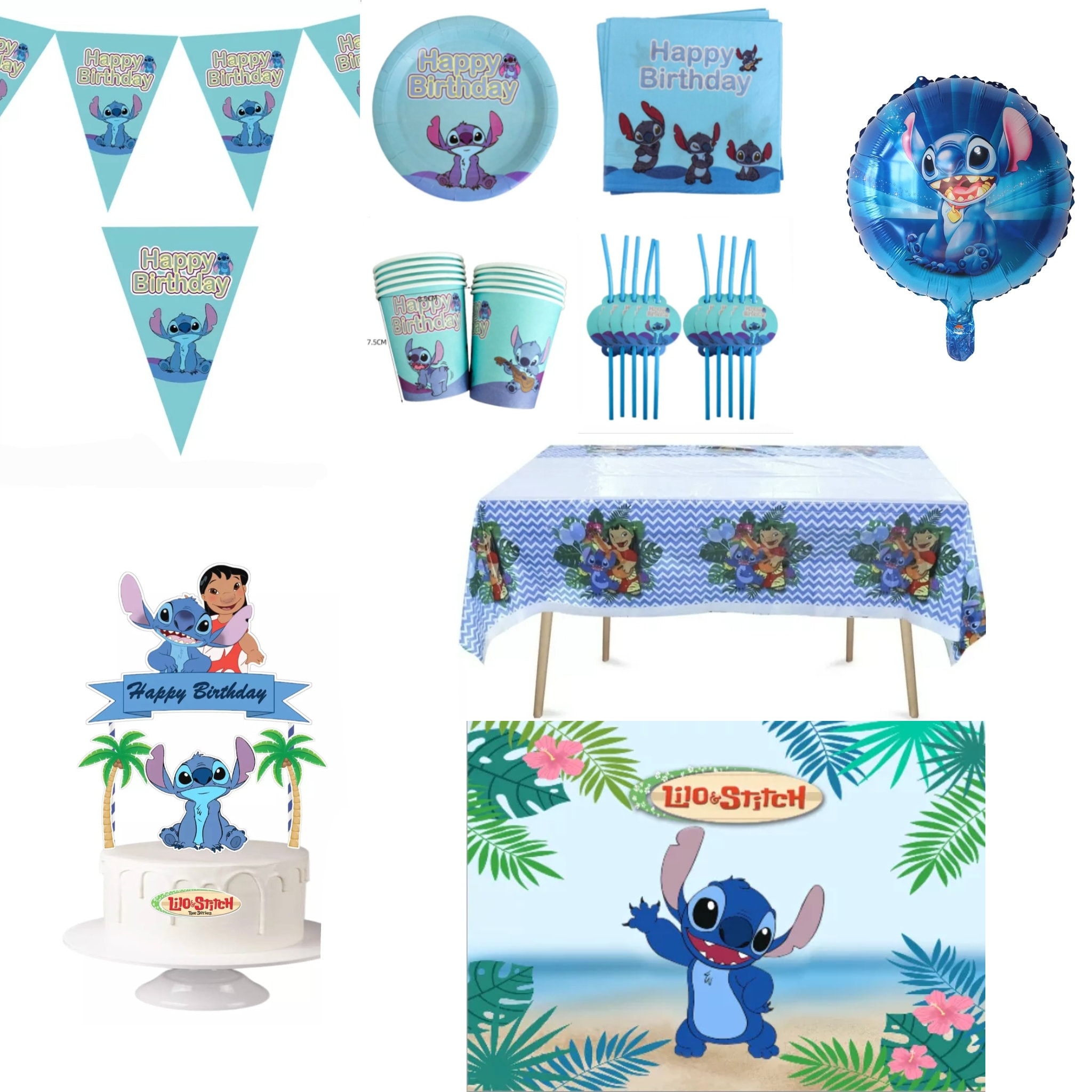 Decoraciones de cumpleaños de Lilo Stitch, pancarta personalizada con  nombre y año, Photostudio, juguetes para niños