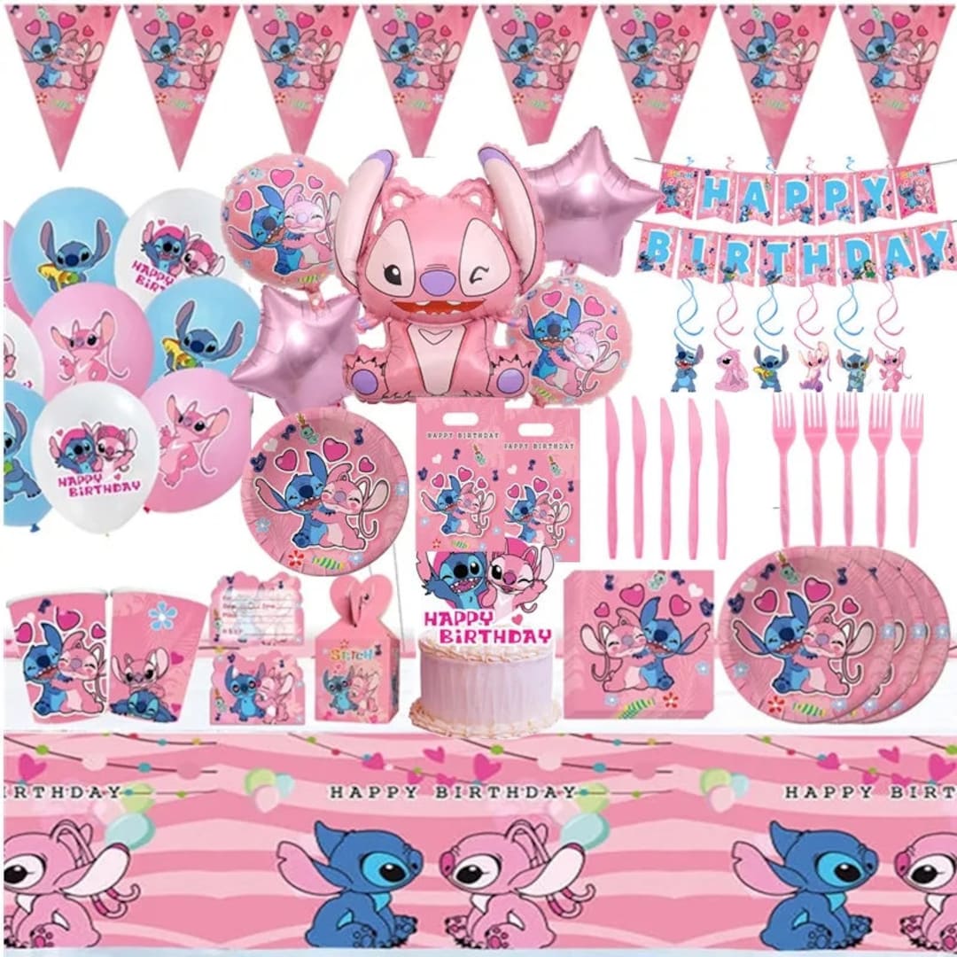 Lilo e Stitch Decorazione festa di compleanno rosa Cake Topper Stoviglie  Piatti Tovaglioli Tovaglia Tovaglia Banner Bunting Palloncino Sfondo -   Italia
