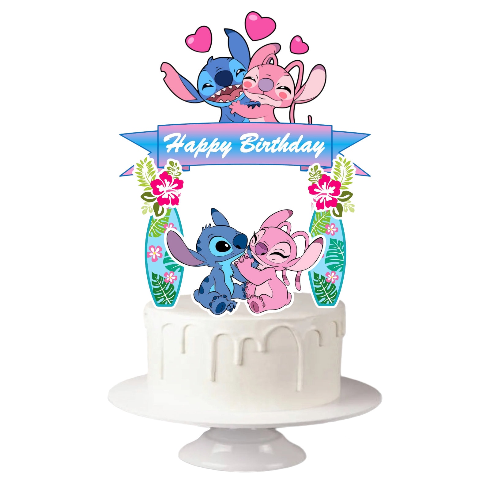 Lilo and Stitch and Angel Pink Birthday Cake Topper Decoration