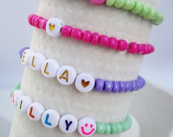 Glass Bead Name Bracelet, Personalized Name Bracelet, Mama Bracelet, Personalized Bracelets - Custom Word Bracelet - Stackable Bracelets