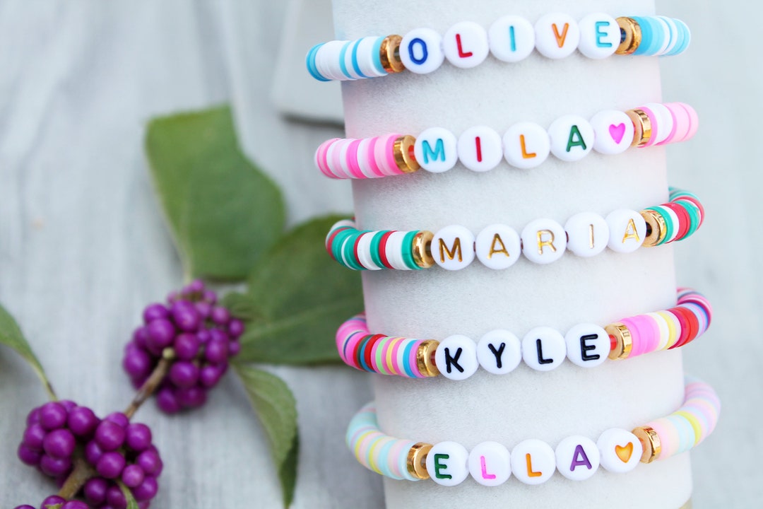 Personalized Name Custom Beaded Bracelet Beaded Bracelet Gold Accent ...